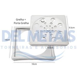 Ralo Completo Quadrado - Grelha + Caixilho em Inox Cromado 10x10 cm