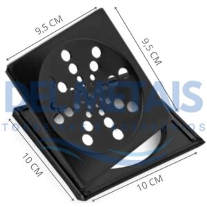 Ralo Completo Quadrado – Grelha + Caixilho em Inox Preto 10×10 cm