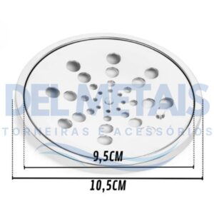 Ralo Completo Redondo – Grelha + Caixilho em Inox Cromado 10×10 cm