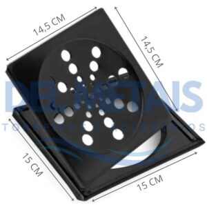 Ralo Completo Quadrado – Grelha + Caixilho em Inox Preto 15×15 cm