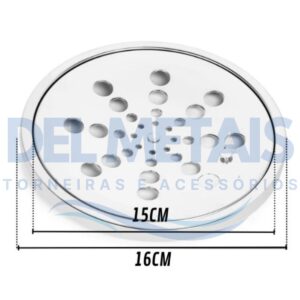 Ralo Completo Redondo – Grelha + Caixilho em Inox Cromado 15×15 cm