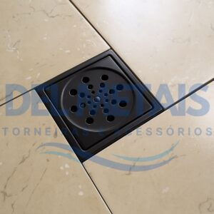 Ralo Completo Quadrado – Grelha + Caixilho em Inox Preto 15×15 cm