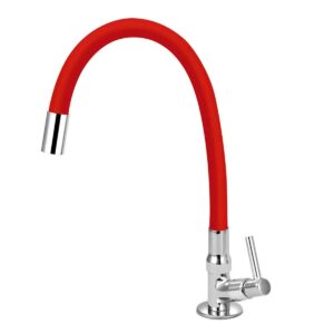 Torneira Gourmet Bica Móvel Para Bancada de Cozinha Com Tubo Vermelho Flexível
