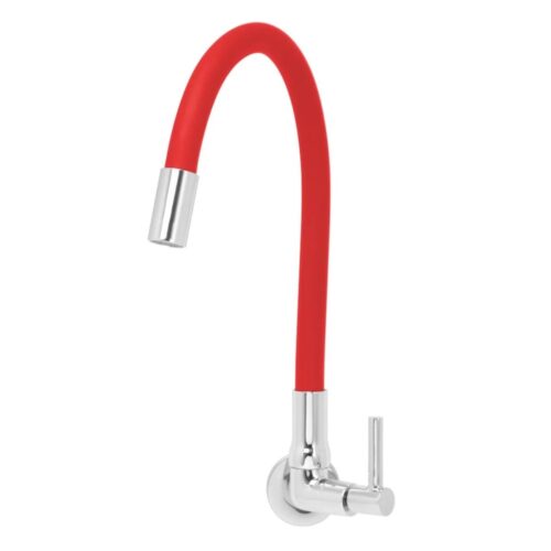Torneira Gourmet Bica Móvel Para Parede de Cozinha Com Tubo Vermelho Flexível