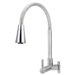 Torneira Gourmet Bica Móvel Para Parede de Cozinha Com Tubo Cone Cromado Flexível