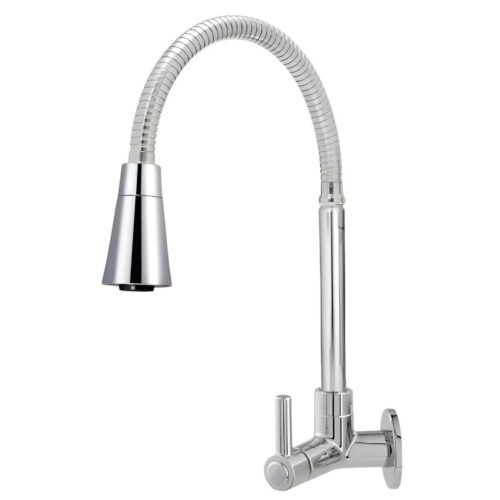 Torneira Gourmet Bica Móvel Para Parede de Cozinha Com Tubo Cone Cromado Flexível