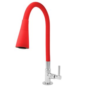 Torneira Gourmet Bica Móvel Para Bancada de Cozinha Com Tubo Cone Vermelho Flexível