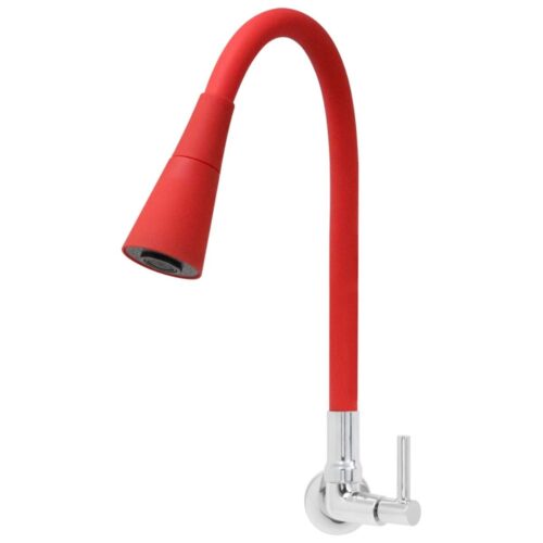 Torneira Gourmet Bica Móvel Para Parede de Cozinha Com Tubo Cone Vermelho Flexível