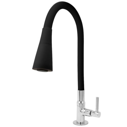 Torneira Gourmet Bica Móvel Para Bancada de Cozinha Com Tubo Cone Preto Flexível