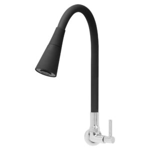 Torneira Gourmet Bica Móvel Para Parede de Cozinha Com Tubo Cone Preto Flexível