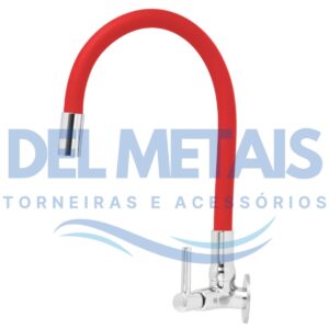 Torneira Gourmet Bica Móvel Para Parede de Cozinha Com Tubo Vermelho Flexível