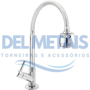 Torneira Gourmet Bica Móvel Para Bancada de Cozinha Com Tubo Cromado Flexível Tipo Chuveirinho