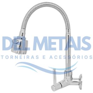Torneira Gourmet Bica Móvel Para Parede de Cozinha Com Tubo Cromado Flexível Tipo Chuveirinho