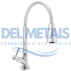 Torneira Gourmet Bica Móvel Para Bancada de Cozinha Com Tubo Cone Cromado Flexível