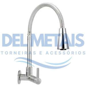 Torneira Gourmet Bica Móvel Para Parede de Cozinha Com Tubo Cone Cromado Flexível