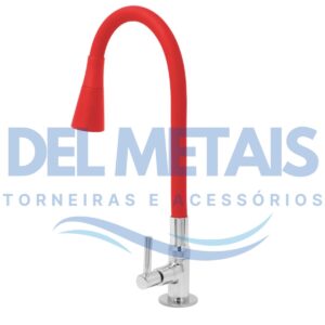 Torneira Gourmet Bica Móvel Para Bancada de Cozinha Com Tubo Cone Vermelho Flexível