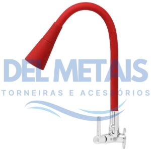 Torneira Gourmet Bica Móvel Para Parede de Cozinha Com Tubo Cone Vermelho Flexível