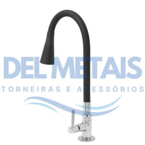 Torneira Gourmet Bica Móvel Para Bancada de Cozinha Com Tubo Cone Preto Flexível