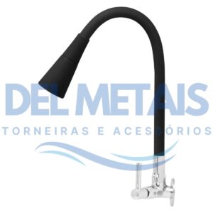 Torneira Gourmet Bica Móvel Para Parede de Cozinha Com Tubo Cone Preto Flexível