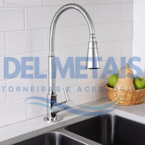 Torneira Gourmet Bica Móvel Para Bancada de Cozinha Com Tubo Cone Cromado Flexível