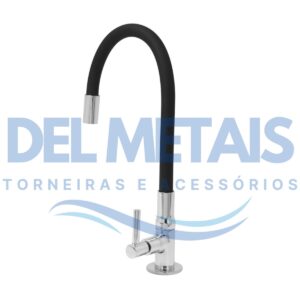 Torneira Gourmet Bica Móvel Para Bancada de Cozinha Com Tubo Preto Flexível