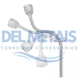 Torneira Gourmet Bica Móvel Para Bancada de Cozinha Com Tubo Cromado Flexível Tipo Chuveirinho