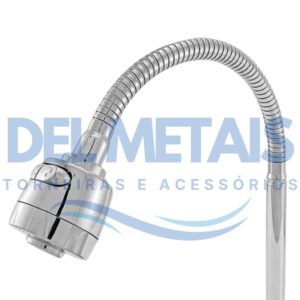 Torneira Gourmet Bica Móvel Para Parede de Cozinha Com Tubo Cromado Flexível Tipo Chuveirinho