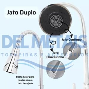 Torneira Gourmet Bica Móvel Para Parede de Cozinha Com Tubo Cone Cromado Flexível