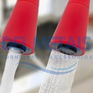 Torneira Gourmet Bica Móvel Para Bancada de Cozinha Com Tubo Cone Vermelho Flexível