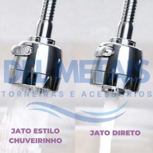 Torneira Gourmet Bica Móvel Para Bancada de Cozinha Com Tubo Cromado Flexível Tipo Chuveirinho